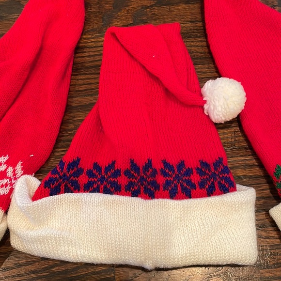 Set of 3 Red and White Knit Santa Hats with snowflakes design - Picture 2 of 5